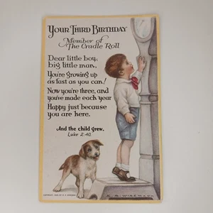 Your Third Birthday Postcard Boy and Dog Bible Verse Luke 2:40 Unposted Used - Picture 1 of 7