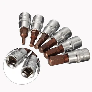6Pcs 3-8mm 1/4inch S2 Alloy Stell Hexagonal Drive Metric Hex Bit Sockets Tool - Picture 1 of 8