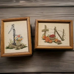 Vintage Cross Stitch Cottage Farmhouse Flowers Pumpkins Apples - Picture 1 of 4