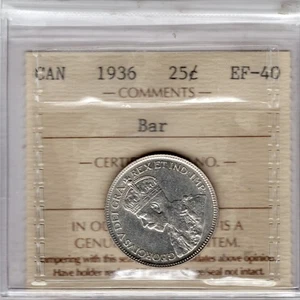 1936 Canada 25 Cents silver Coin - ICCS EF 40 Bar - Picture 1 of 2
