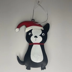 Boston Terrier Dog with Santa Hat Ornament Christmas Holiday Figure - Picture 1 of 3