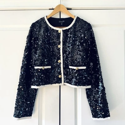 J. Chaqueta de Lentejuelas CREW Mariner Jersey Dama Negra Festivo Vacaciones Talla Grande NUEVA Foto 1 de 4