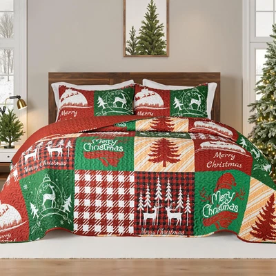 Reversible Patchwork Quilts Twin Size, Lightweight Boho Printed Bedspreads Cover - Image 1 of 4