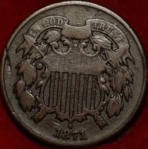 1871 Philadelphia Mint Copper Two Cent Coin - Picture 1 of 2