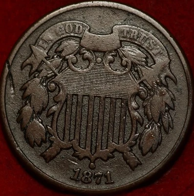 1871 Philadelphia Mint Copper Two Cent Coin - Image 1 of 2