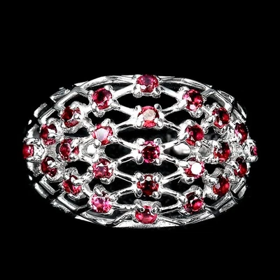 Anillo de plata de ley 925 redondo rodolita granate piedras preciosas joyería 8 Foto 1 de 4