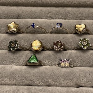 90s Y2K Adjustable Rings Silver Tone Enamel Lot of 10 Vintage Butterfly Glitter