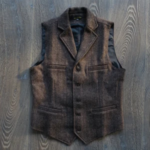Mens Cashmere Blend Waistcoat Gilet Formal V-neck Suit Vest Tweed Vintage Slim - Picture 1 of 18