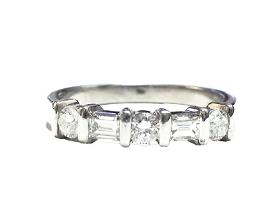 Gorgeous Platinum Natural Baguette & Round Diamond Band Ring - Image 1 of 4