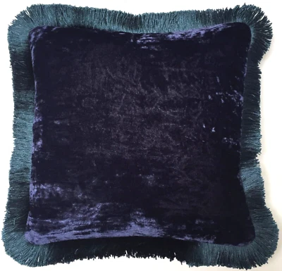 Anke Drechsel Pillow PLAIN Fringe Saphire Blue Silk Velvet Cushion Kissen Blau - Bild 1 von 4