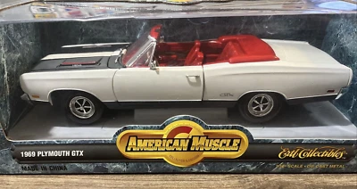 1969 PLYMOUTH GTX HEMI CONVERTIBLE  1/18 AMERICAN MUSCLE DIECAST CAR WHITE & RED - Image 1 of 4