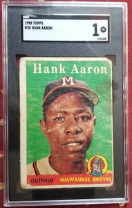 1958 Topps Hank Aaron #30 Milwaukee Braves SGC 1 Atlanta Graded Good Hammer card