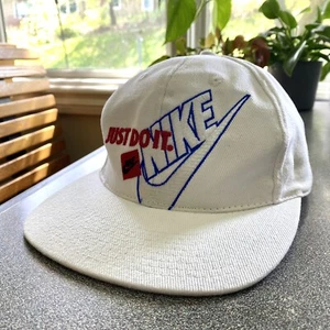 VTG Nike 'Just Do It' Embroidered W/ Logo Snapback Hat RARE Swoosh Logo White - Picture 1 of 7