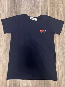 Comme Des Garcons PLAY Logo Twin Hearts Short Sleeve T-shirt Navy Size 12 150 Cm - Picture 1 of 7