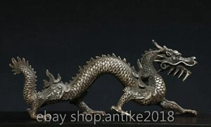 14.4" Old Chinese Copper silvering Dynasty Fengshui 12 Zodiac Year Dragon Statue - Picture 1 of 9
