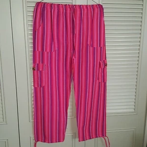 NEU HANDMADE STRAND/FREIZEIT ROT/ROSA/STREIFEN HOSE KLEIN MIT CARGOTASCHEN  - Bild 1 von 5