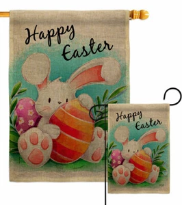 Bandera de jardín de arpillera de conejito de Pascua decoración de primavera patio casa pancarta - Imagen 1 de 19