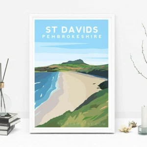 St Davids Art Print, Pembrokeshire Wales Travel Poster, Original Illustration - Picture 1 of 6