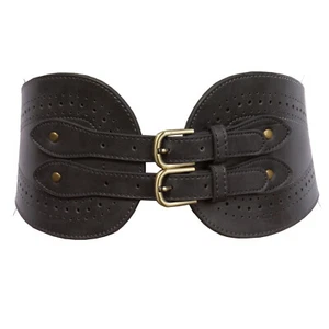 Ladies 5" Wide High Waist Fashion Double Buckles Stretch Belt - Picture 1 of 27