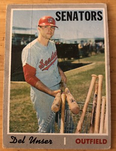 1970 Topps Del Unser Baseball Card #336 Senators Outfield Low-Grade Poor Creased
