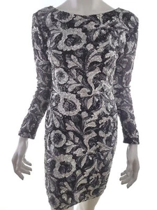 Cotton Club Size 8 (36) Black Knee-Length Pencil Dress Long Sleeve Sequins - Picture 1 of 5