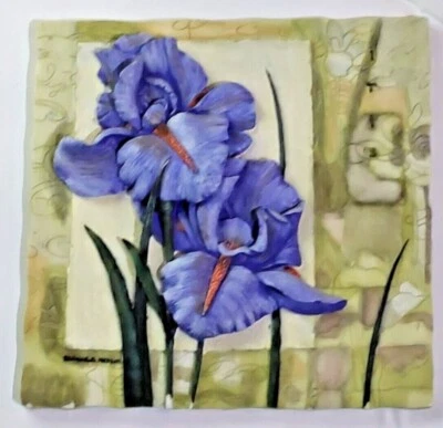 Purple Iris Cream Sage 3-D Wall Tile  PLAQUE BY RICHARD A HENSON 5.5" x 5.5" - Image 1 of 4