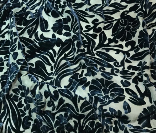 DARK GREEN Floral Burnout Hand Dyed Silk Velvet Fabric - Image 1 of 1