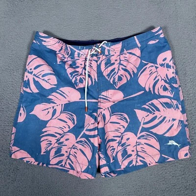 Tommy Bahama Bañador Para Hombres XL Azul Rosa Palma Forrado Pantalones Cortos Surf 6.5" Entrepierna Foto 1 de 4