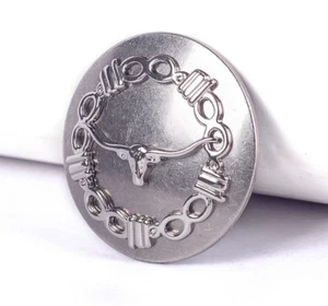 6PC WESTERN COWBOY LONGHORN BARBED RODEO LEATHER CRAFT SILVER CONCHOS SCREWBACK - Picture 1 of 10