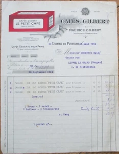 Coffee 1912 Cafés Gilbert French Color Letterhead, Le Petit Café Box, Poitiers - Picture 1 of 1