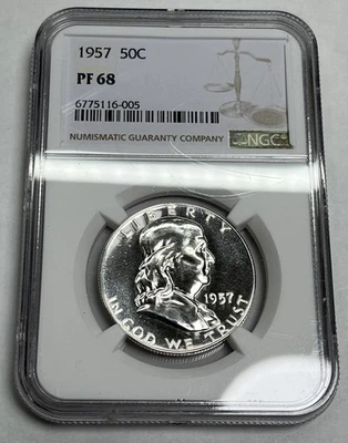 Meio dólar de prata 1957 Franklin NGC PF68  - Imagem 1 de 2