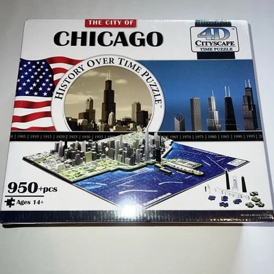 4D Cityscape Time Puzzle The City of Chicago History Over Time 950+ pcs NEW - Image 1 of 2