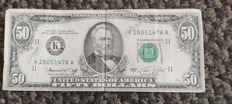 50$Dollar Bill  Circulated  US Currency Serial Number K 15051476A - Image 1 of 4