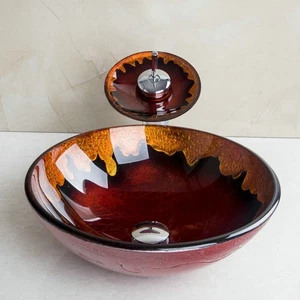 Fregadero redondo de baño azul cuenco de vidrio templado lavabo individual - Imagen 1 de 6