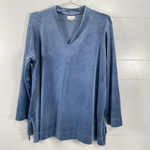 Camicia Pure Jill donna 2X blu manica lunga scollo a V tunica top velluto morbido - Foto 1 di 11