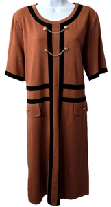 Ming Wang Strick Karriere Kleid XL Gold Knopf Detail Stretch Viskose Braun Büro - Bild 1 von 10