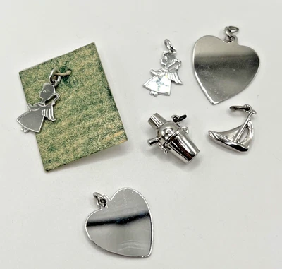 Vintage Pendant Charms Jewelry Lot Angel Sailboat Cocktail Sterling Heart 6pc - Image 1 of 4