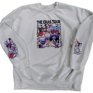 Taylor Swift Eras Tour Sweatshirt Womens XLarge White Fleece Graphic Pullover - Picture 1 of 8