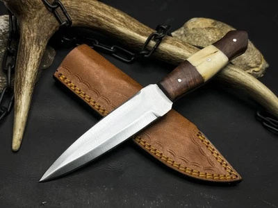 Handmade Carbon Steel Tactical Hunting knife Wood Handle, Leather Sheath - Image 1 of 4