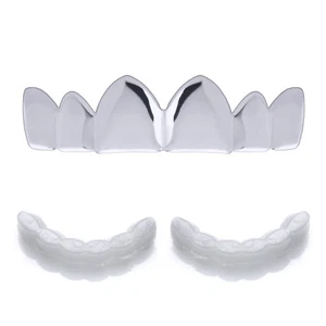 Top para hombre Hip Hop Grillz enchapado en plata dientes lisos L056 S moldeado 1 barra extra - Imagen 1 de 3