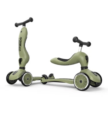 Scoot and Ride Highwaykick 1 Farbe olive - 2in1: Roller und Roller mit Sitz NEU - Bild 1 von 4