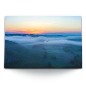 120x80cm Wandbild auf Leinwand Landschaftsbild blaue Stunde Sonnenaufgang Berge 