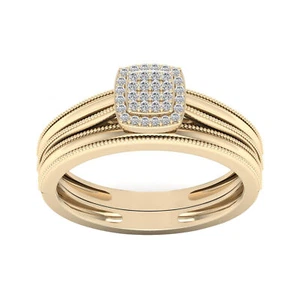 10k Yellow Gold 0.1Ct Diamond Halo Wedding Bridal Set Ring Sz 8, H-I I2 - Picture 1 of 5