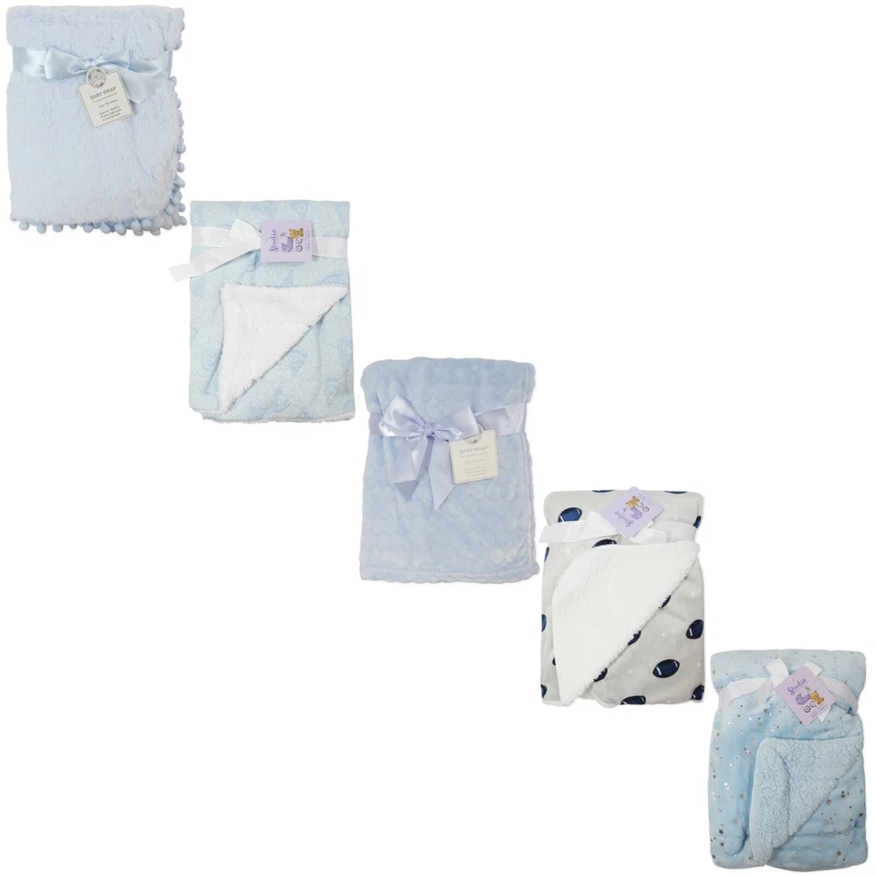 Baby Boys Fleece Blanket Newborn Toddler| 75x100cm | Pram Cot Moses | Blue - Image 1 of 1