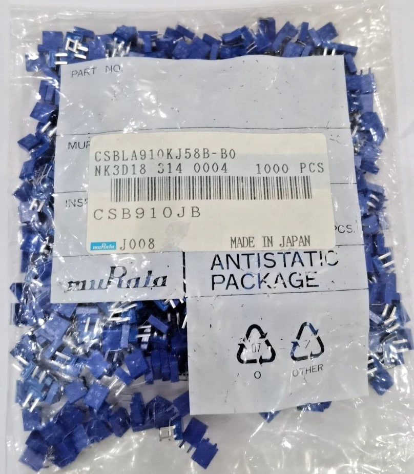 Resonador de cerámica Murata CSBLA910KJ58B-BO CSB910KHZ 910K de 20 piezas 2 pines NUEVO Foto 1 de 1