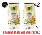 5 LB: Fair Trade Organic Breakfast Blend Whole Bean Coffee (40 oz.) - 2 Pack