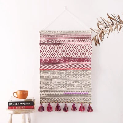 Tapiz para colgar en pared tejido borla macramé impreso boho chic arte geométrico decoración Foto 1 de 4