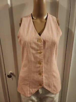 CHALECO A CUADROS PATA DE GALLO ROSA/BLANCO VINTAGE AÑOS 90 TALLA XS/2 forrado botón delantero Y2K Foto 1 de 4