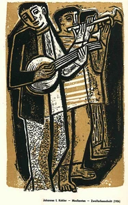 JOHANNES KOHLER - MUSIKANTEN - Original-ZWEI FARBENSCHNITT 1956 WOENSAM - Picture 1 of 1
