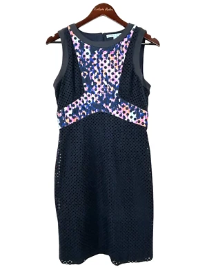 Vestido Vaina Antonio Melani Para Mujer Talla 8 Azul Marino Algodón Ojales Encaje Acuarela N Foto 1 de 4